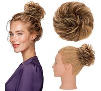 Silk-co Chignon Postiche Cheveux Grande Postiches Bouclés Ondulés Cheveux Humains Naturels Chouchou Cheveux Naturel Chignon Elastique pour Femmes Fille 30g #4P27 Châtain & Blond Foncé