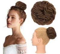 Silk-co Chignon Postiche Cheveux Grande Postiches Bouclés Ondulés Cheveux Humains Naturels Chouchou Cheveux Naturel Chignon Elastique pour Femmes Fille 45g #4 Châtain