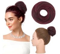 Silk-co Chignon Postiche Cheveux Grande Postiches Bouclés Raide Cheveux Humains Naturels Chouchou Cheveux Naturel Chignon Elastique pour Femmes Fille 17g #1P99J Negro Intenso&Borgoña