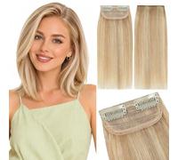 Silk-co Extension à Clip Cheveux Naturels 2 Pièces Extension Clip Cheveux Naturel avec Base Lace Lisse pour Volume Invisible Double Weft With Clip in 20cm-44g #18P613 Sable Blond & Blond Très Clair
