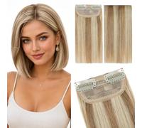 Silk-co Extension à Clip Cheveux Naturels 2 Pièces Extension Clip Cheveux Naturel avec Base Lace Lisse pour Volume Invisible Double Weft With Clip in 15cm-44g #12P613 Marron Clair & Blond Très Clair