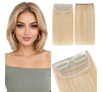 Silk-co Extension à Clip Cheveux Naturels 2 Pièces Extension Clip Cheveux Naturel avec Base Lace Lisse pour Volume Invisible Double Weft With Clip in 15cm-44g #18P613 Sable Blond & Blond Très Clair