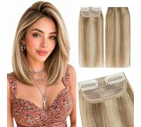 Silk-co Extension à Clip Cheveux Naturels 2 Pièces Extension Clip Cheveux Naturel avec Base Lace Lisse pour Volume Invisible Double Weft With Clip in 20cm-44g #12P613 Marron Clair & Blond Très Clair
