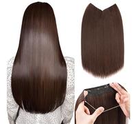 Silk-co Extension Cheveux Fil Invisible Naturel Cheveux Longue Raide Réglable Fil Secrets Wire Hair Extension Cheveux Synthétique Rajout Postiches pour Femme 50cm-# Brun clair et brun foncé