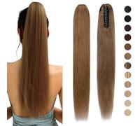 Silk-co Extensions capillaires à clip, en cheveux humains, queue de cheval, lisses, classe 7A, cheveux Remy, 40 cm, 105 g, marron clair 06#