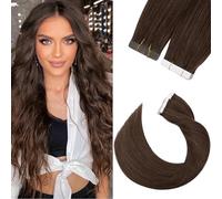 Silk-co Extensions Cheveux Adhésifs 24 Pouces Invisible Cheveux Humain Naturel Rajout Cheveux Naturel Adhesif Noir de Jais Extension Adhesif Invisible 20 PCS[1.5G/PCS] - #4 Châtain