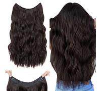 Silk-co Extensions de cheveux avec bande élastique, 40 cm, longues, ondulées, avec fil et clips, réglable, postiche Secrets, synthétiques, pour femme, marron foncé
