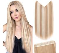 Silk-co Extensions de cheveux avec bande élastique, 50 cm, lisses, avec fil et clips, réglable, postiche Secrets, synthétiques, pour femme, blond miel, blond pâle