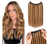 Silk-co Extensions de cheveux humains Remy à clips invisibles - une pièce - raides - naturels invisibles - extensions de cheveux à fil secret - 35,6 cm - 60 g - #4P27 Châtain moyen et blond foncé
