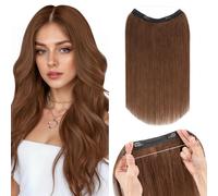Silk-co Extensions de cheveux humains Remy invisibles avec clip - une pièce - raides - naturel invisible et réglable - 35,6 cm - 60 g - #04 Châtain moyen