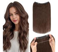 Silk-co Extensions de cheveux humains Remy invisibles avec clip - une pièce - raides - naturel invisible - réglable - 35,6 cm - 60 g - #02 brun foncé