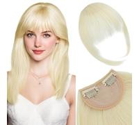 Silk-co Frange à Clip, Bangs Neat Une Extension de Cheveux à Clipser avec Temples Mini Frange de Cheveux Mode pour Femme à Porter au Quotidien 21.5g - Aspect naturel avec branches Blond Très Clair