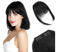 Silk-co Frange à Clip, Bangs Neat Une Extension de Cheveux à Clipser avec Temples Mini Frange de Cheveux Mode pour Femme à Porter au Quotidien 21.5g - Aspect naturel avec branches Noir Foncé
