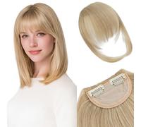 Silk-co Frange à Clip Bangs Neat Une Extension de Cheveux à Clipser avec Temples Mini Frange de Cheveux Mode pour Femme à Porter au Quotidien 21.5g Aspect naturel branches Blond & Blond Très Clair