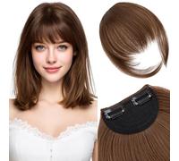 Silk-co Frange à Clip, Bangs Neat Une Extension de Cheveux à Clipser avec Temples Mini Frange de Cheveux Mode pour Femme à Porter au Quotidien 21.5g - Aspect naturel avec branches Châtain Clair