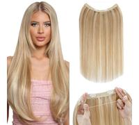 Silk-co Rajout Cheveux Extension A Fil En Cheveux Humain Naturel Extension Cheveux Fil Invisible Naturel Cheveux pour Femme Corde fil Ajustable 12 Pouces - 55G #18P613 Sable Blond & Blond Très Clair