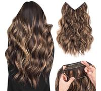 Silk-co Secrets Extensions de cheveux synthétiques réglables, avec cordon et clips, extensions longues ondulées pour femme, 50 cm, marron chocolat mélangé, blond caramel