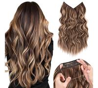 Silk-co Secrets Extensions de cheveux synthétiques réglables, avec cordon et clips, longues ondulées pour femme, 50 cm, blond miel mélangé, marron clair