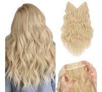 Silk-co Secrets Extensions de cheveux synthétiques réglables, avec cordon et clips, longues ondulées, pour femme, 40 cm, marron caramel mélangé blond cendré