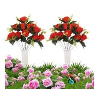 Silk Grave Ornament, Realistic Artificial Plants, 2.00x2.00 Pieces Bouquet with Life-like Design, Memorial Silk Flower Set, Cemetery Decor with Traditional Style, Funeral Gravesite for Memorial Day