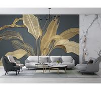 SILK ROAD EU Papier Peint Panoramique 3D Soie, 500 × 280cm, Feuille de Bananier Jaune d'or, Largeur max 9m, pour Salon Chambre Restaurant Enfant Décoration Murale