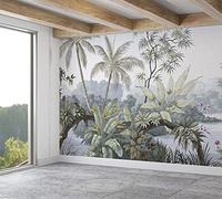 SILK ROAD EU Papier Peint Panoramique Jungle Soie, 200 x 140 cm, Poster Geant Mural, Personnalisé 3D, pour Salon Chambre d'enfants restaurant Décoration Murale. Aquarelle Plantes