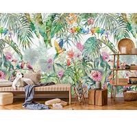 SILK ROAD EU Papier Peint Panoramique Jungle Soie, Personnalisable, Poster Geant Mural 3D pour Salon Chambre Décoration Murale, Forêt Tropicale Perroquet Dos De Tortue Bambou Palmier Quitte