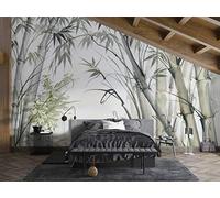 SILK ROAD EU Papier Peint Panoramique Soie, 356 × 250cm, Bambou de style encre, Largeur max 8m, pour Salon Chambre restaurant Chambre d’enfants Décoration Murale