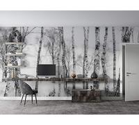 SILK ROAD EU™ Papier Peint Soie Panoramique 3D Bouleau Esquisser, Poster Geant Mural Personnalisé, 300 × 210cm, Thème Forêt et arbres, pour Salon Chambre Chambre restaurant Décoration Murale