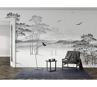 SILK ROAD EU Papier Peint Soie Panoramique Esquisse noir et blanc, 400 × 280cm, 3D Poster Geant Mural Personnalisé, abstrait arbre minimaliste, pour Salon Chambre restaurant Décoration Murale