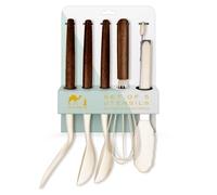 Silk Route Home Lot de 5 ustensiles de cuisine en bois d'acacia et silicone crème