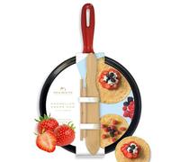 Silk Route Home Poêle à crêpes et crêpes en fonte antiadhésive avec épandeur et spatule en fonte durable pour crêpes, crêpes, omelettes et plus encore 25 cm