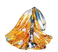 Silk scarf Women Écharpe en soie pour femmes Shawl Yellow Scarf Stain Neckerchief Head Wrap Thin Scarf Ladies Beach Shawl Vintage Bridal Chiffon Scarf Muslim Colorful Cloth Belt (Jaune/Blanc)