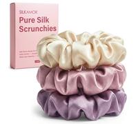 SilkAmor Lot de 3 chouchous en soie pour femme, 22 mommes, 100 % soie de mûrier, élastiques doux et durables pour la prévention de la casse, doux et durable (champagne, rose poudré, prune)