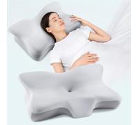 Silkena Oreiller Ergonomique Cervical,Oreiller Cervical pour Dormir,Oreiller en Mousse Mémoire Respirant,Adapté pour Ceux Qui Dorment sur Le Côté,sur Le Dos ou sur Le Ventre（Gris Clair）