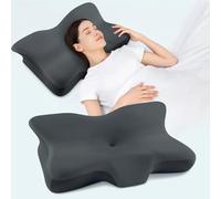 Silkena Oreiller Ergonomique Cervical,Oreiller Cervical pour Dormir,Oreiller en Mousse Mémoire Respirant,Adapté pour Ceux Qui Dorment sur Le Côté,sur Le Dos ou sur Le Ventre（Gris foncé）
