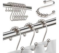Silkfly Lot de 12 crochets de rideau de douche en acier inoxydable, résistants à la rouille, crochets coulissants en forme de S pour cuisine, rideau de douche et doublures, vêtements, nickel