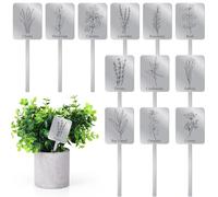 Silkfly Lot de 24 panneaux d'étiquettes pour plantes - 12 styles en métal - Imperméables et réutilisables - Avec noms pour intérieur et extérieur - Pour pots de fleurs et herbes en pot