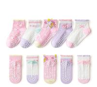 Silkglory Chaussettes Antidérapantes Bébé,5 Paires de Volants Coton Chaude Chaussettes Antidérapantes Enfant,Chaussette Bebe avec de Jolis Motifs de Broderie 3-5 Ans