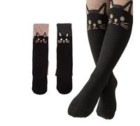 Silkglory Collants Filles,2 Pièces Collants Bébé Avec Décoration Mignonne de Chaton Bicolore,Leggings Bas Sans Couture Collants en Coton Nouveau-né Marron/Noir/Almond 5-7 Ans