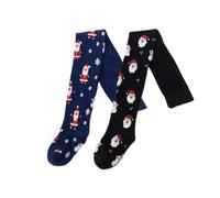 Silkglory Collants Filles, 2 Pièces Collants Tout-petits Avec Décorations Joyeux Noël et Flocons de Neige,Leggings Bas Sans Couture Collants en Coton Nouveau-né Bleu Noir 4-6 Ans
