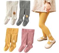 Silkglory Collants Filles,2Pièces Collants Bébé Avec Jolie Décoration de Tournesol,Leggings Bas Sans Couture Collants Nouveau-né Gris/Blanc,4-5 Ans