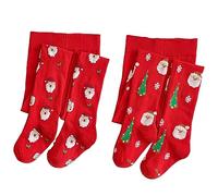 Silkglory Noël Collant Fille Bébé,2 Pièces Collants Filles Avec Décorations de père Noël et d'arbre de Noël,Leggings Fille Collants en Coton Pour Nouveau-né Bébé Rouge 2-3 Ans