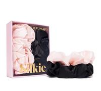 SILKIE Skinny Scrunchies Lot de 4 chouchous élastiques doux pour cheveux anti-casse en 100% pure soie de murier idéal pour tous cheveux bouclés raides épais fin avec pochette de voyage (Classic)