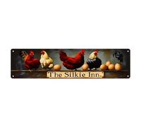 Silkie Inn - Plaque en métal vintage - Motif œuf de coq de poule - Pour bar, maison, cave, cuisine, buanderie - 10,2 x 40,6 cm