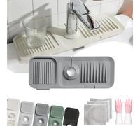 Silkpeg Sink Mat, Silkpeg Draining Mat, Silk Peg Kitchen Sink Mat, Silicone Foldable Tidy Splash Faucet Guard & Draining Mat, 5°Slope Anti-Slip Tapis de Robinet de Cuisine (Dark Gray, S)