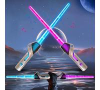 Silkwish 2 Pièces Sabre Laser Star Wars - Sabre Laser Enfant Rechargeable - Rétractable - Sabre Laser à Double Lame avec 12 Couleurs & Sons - Jouet Sabre Laser LED