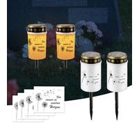 Silkwish Lot de 2 lanternes funéraires solaires avec piquet de terre et autocollants de pissenlit - IP65 résistant aux intempéries - Bougie funéraire LED vacillante - Bougies solaires de cimetière