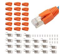 Silkwish Lot de 20 fiches RJ45 FGB 10 Gbps CAT 7 CAT 6A - Fiche réseau avec aide à l'enfilage et protection anti-torsion, Pass-Through & blindé, plaqué or 50 μ, fiche LAN pour câble de pose AWG23 POE