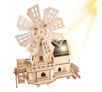 Silkwish Puzzle 3D en bois avec moulins à vent solaires - Kit de bricolage en bois pour enfants à partir de 8 ans et adultes - Moulin à vent rotatif avec énergie solaire - Avec instructions en